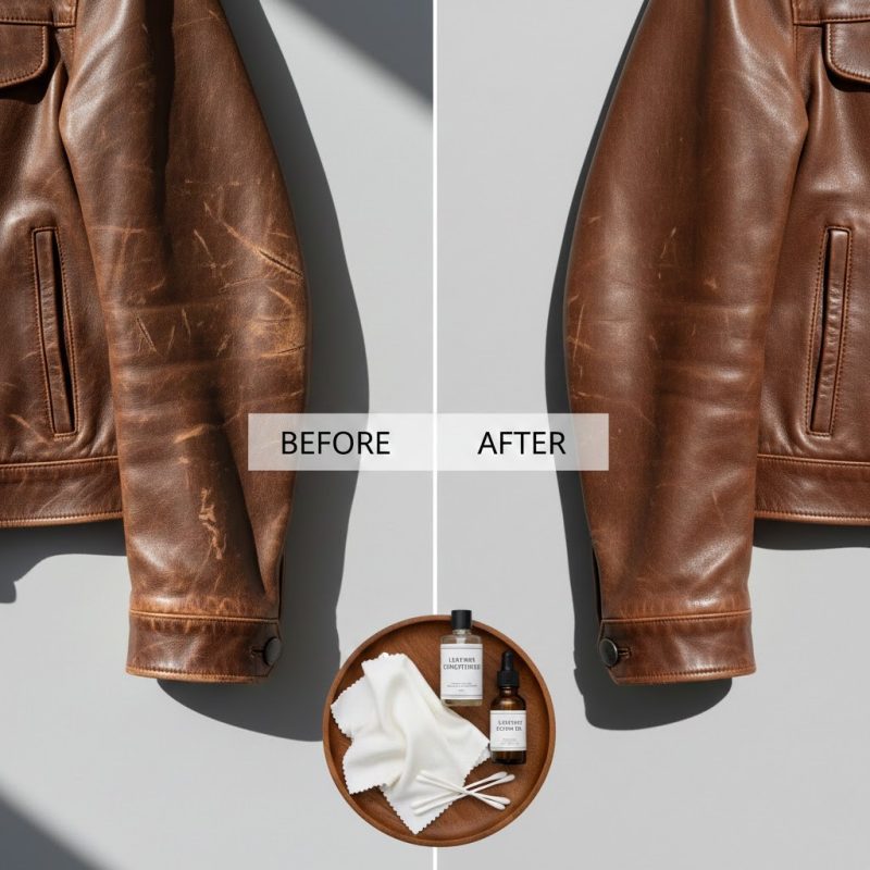 fix leather scratches scuffs before and after comparison showing restored 