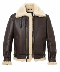 Mens Brown Sheepskin WW2 Flight Jacket