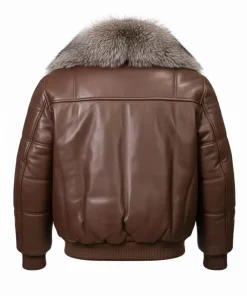 Alternative view of Mens Brown Leather Fur Bomber Jacket