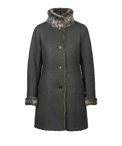 Womens Grey Fur Winter Long Leather Jacket