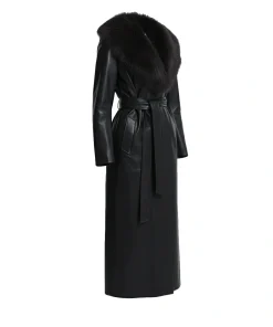 Alternative view of Womens Noir Black Leather Oversized Fur Collar Coat