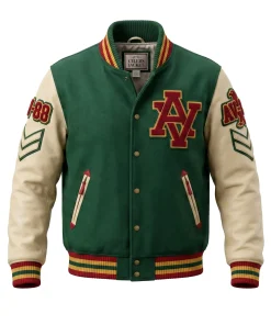 Mens Custom AV Green Letterman Jacket