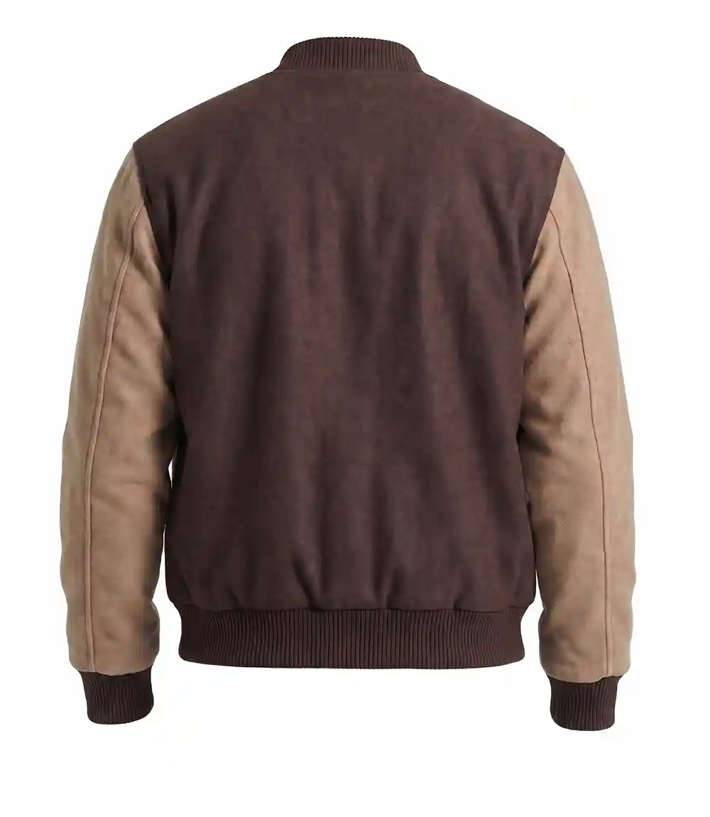 Mens Brown Letterman CA Patch Jacket - Image 2