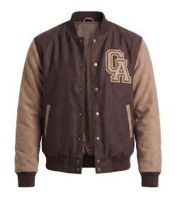Mens Brown Letterman CA Patch Jacket