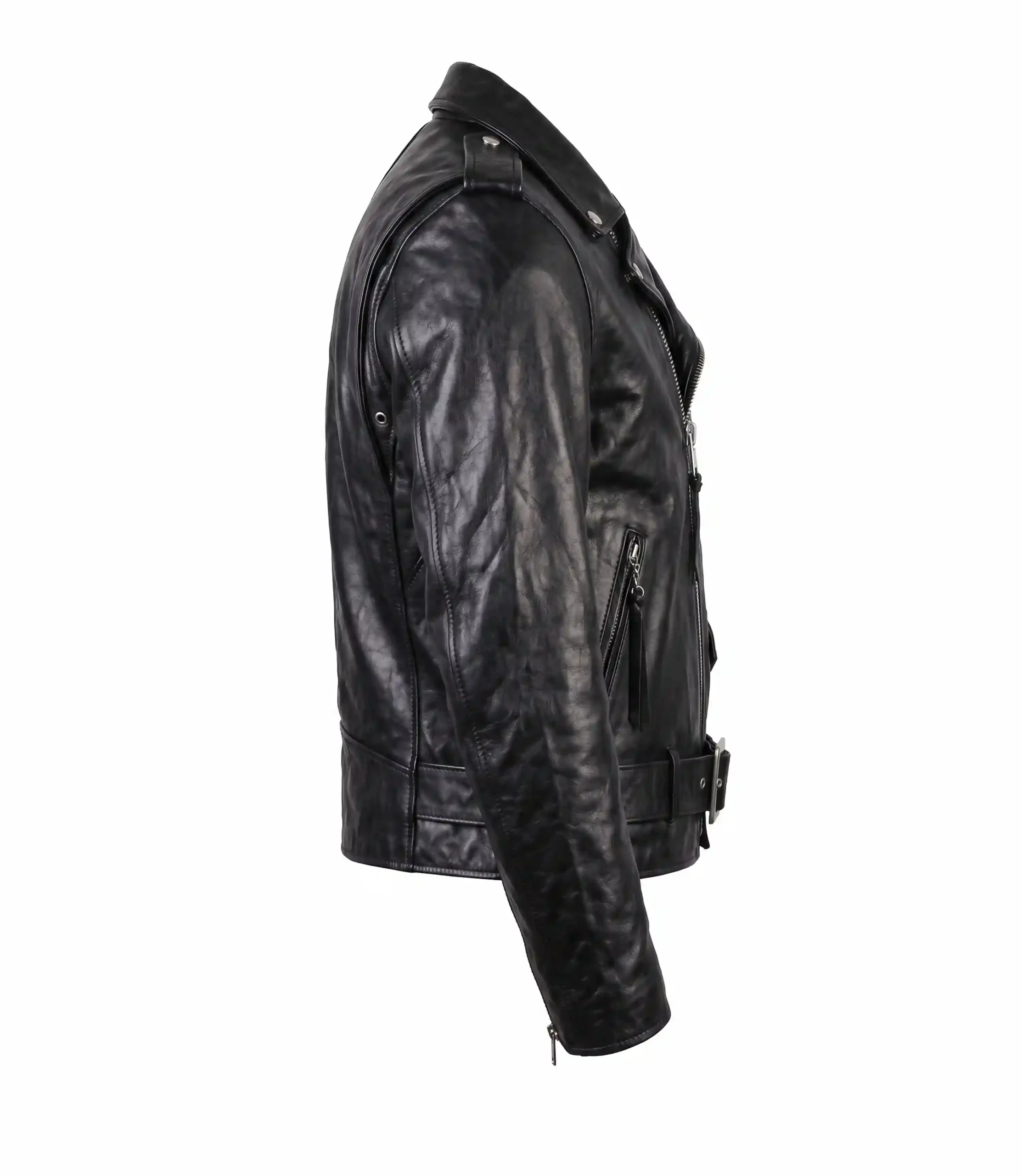 Mens MB Black Leather Motorcycle Jacket - Image 2
