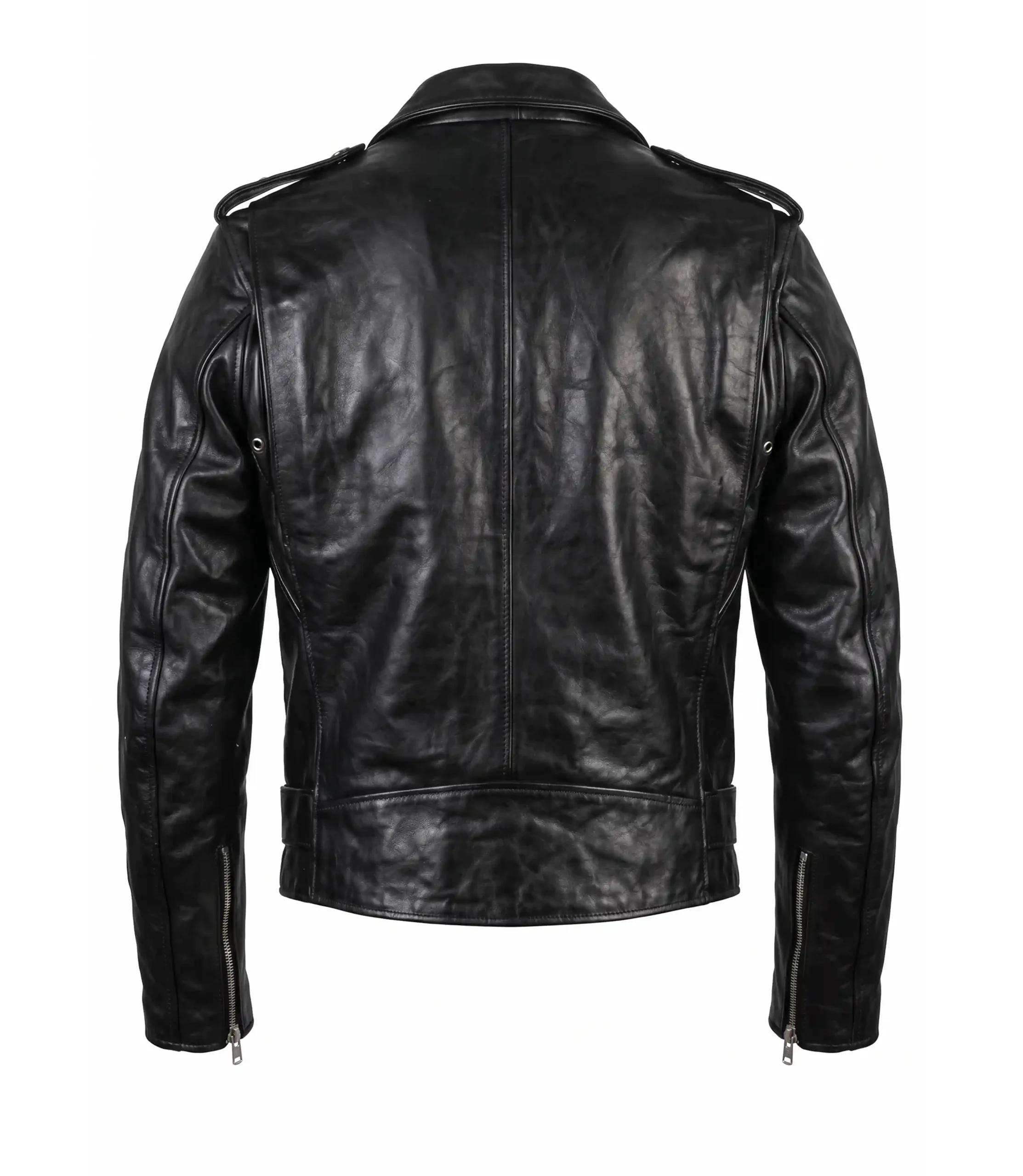 Mens MB Black Leather Motorcycle Jacket - Image 3