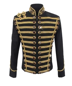 Get yourself this handmade black hussar jacket and let the aura of Michael Jackson military jacket take you on! Black braided style – ideal costume for parade