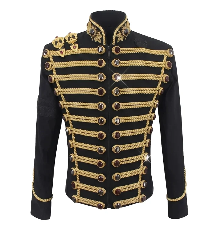 Get yourself this handmade black hussar jacket and let the aura of Michael Jackson military jacket take you on! Black braided style – ideal costume for parade