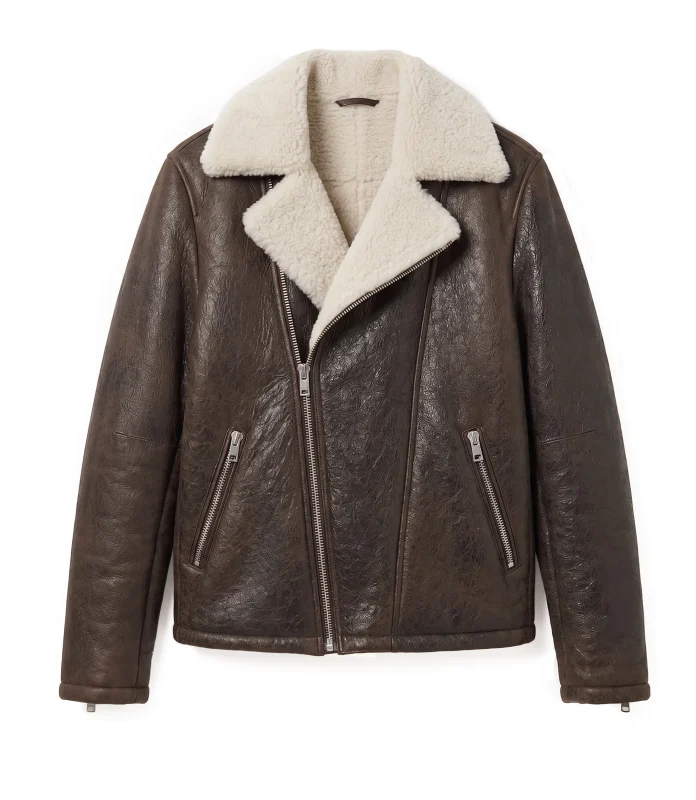 Mens Brown Sheepskin Shearling Bomber Jacket