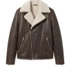 Mens Brown Sheepskin Shearling Bomber Jacket