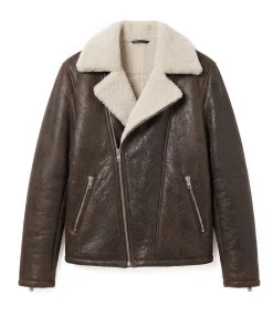 Mens Brown Sheepskin Shearling Bomber Jacket