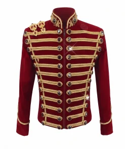 Mens Wool Red Hussar Military Jacket