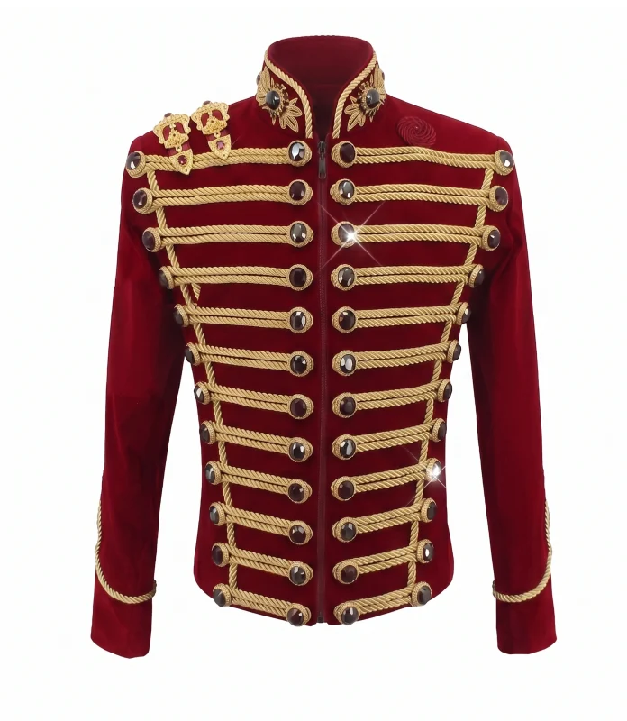 Mens Wool Red Hussar Military Jacket