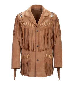 Mens Cowboy Brown Suede Fringe Jacket