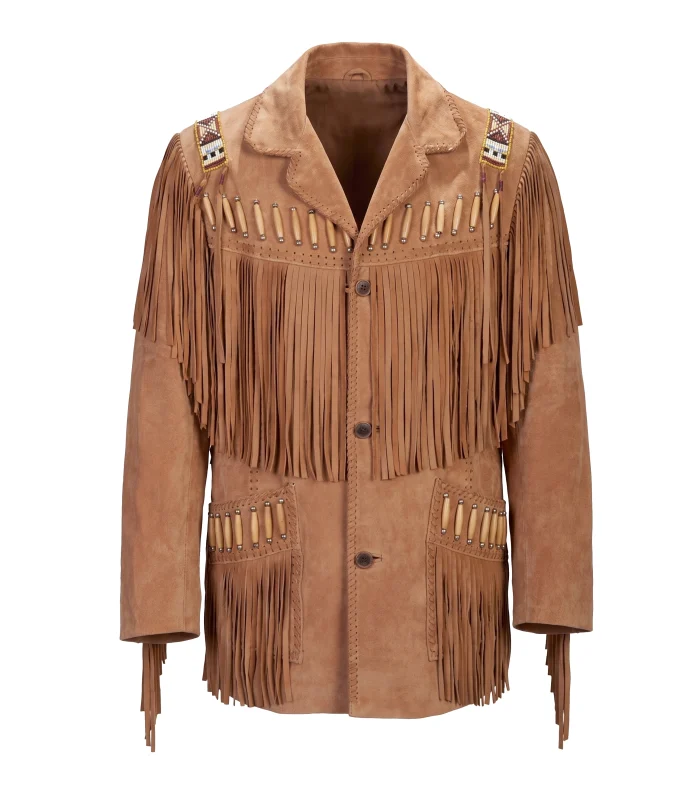 Mens Cowboy Brown Suede Fringe Jacket