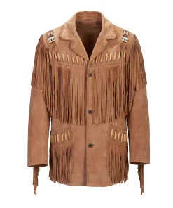 Mens Cowboy Brown Suede Fringe Jacket