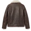 Mens Brown Sheepskin Shearling Bomber Jacket - Image 3