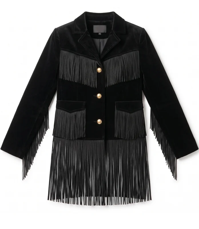 Mens Cowboy Black Suede Fringe Jacket