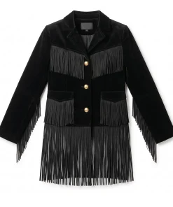 Mens Cowboy Black Suede Fringe Jacket