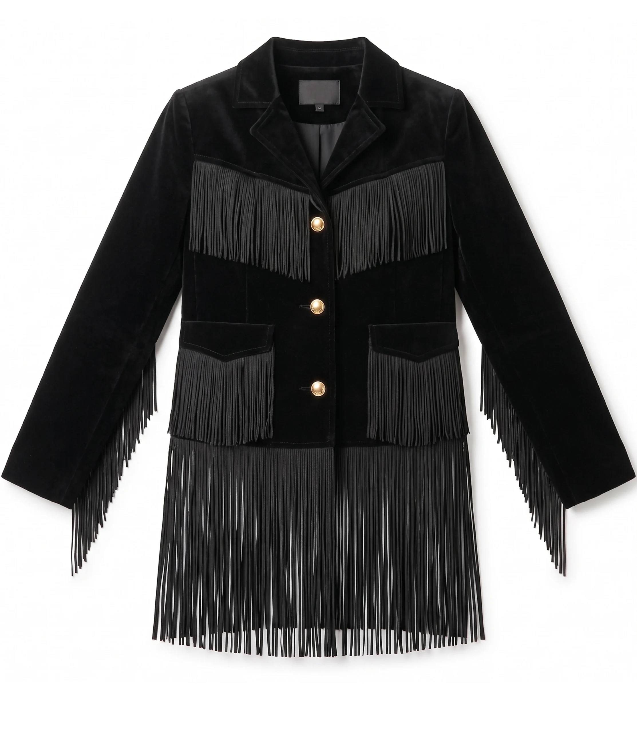 Mens Cowboy Black Suede Fringe Jacket