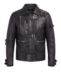 Mens MJ Black Leather World Tour Bad Jacket
