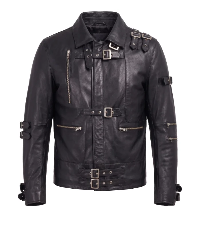 Mens MJ Black Leather World Tour Bad Jacket