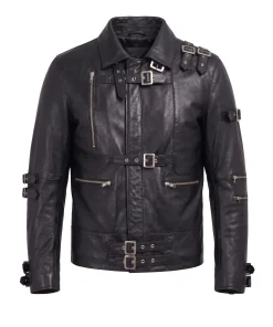 Mens MJ Black Leather World Tour Bad Jacket