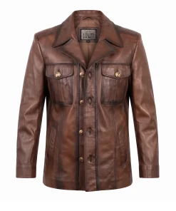 Mens Nadal Waxed Cowhide Leather Blazer Coat