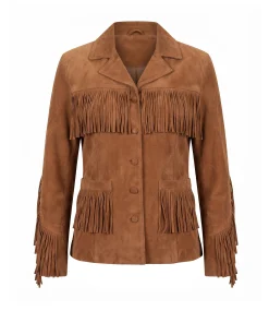 Womens Suede Fringe Vintage Cowboys Jacket
