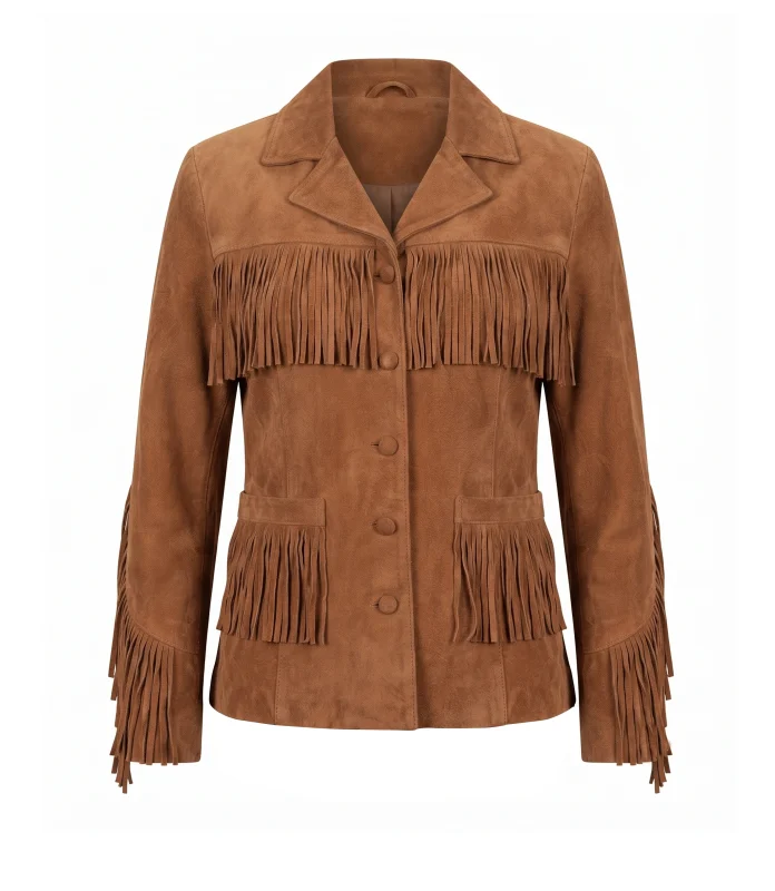 Womens Suede Fringe Vintage Cowboys Jacket