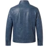 Mens Rig Trucker Blue Leather Jacket - Image 2