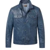 Mens Rig Trucker Blue Leather Jacket