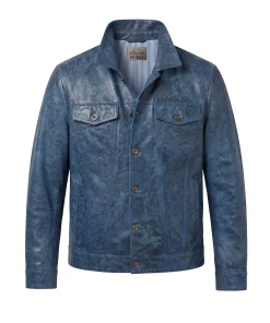 Mens Rig Trucker Blue Leather Jacket