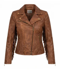Womens Leather Cowboys Western Fringe Jacket