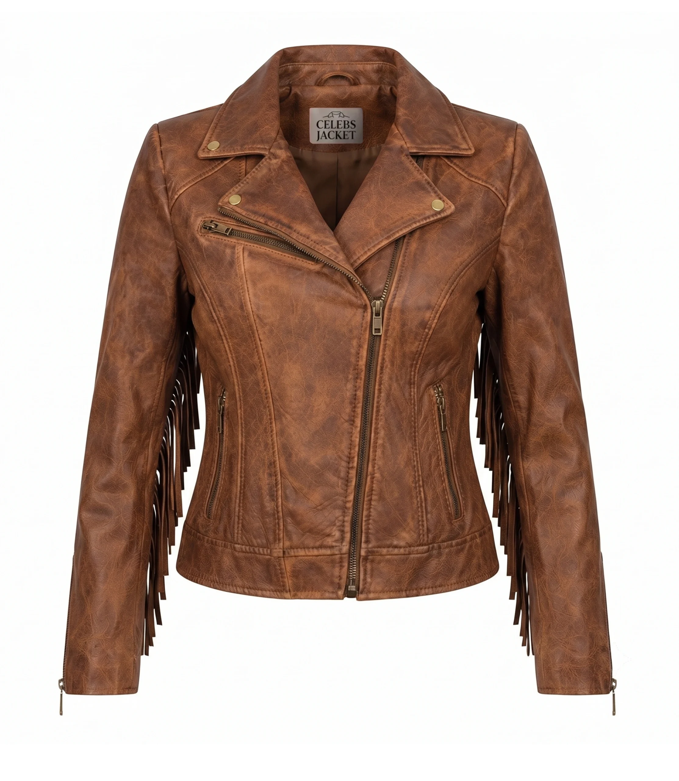 Womens Leather Cowboys Western Fringe Jacket