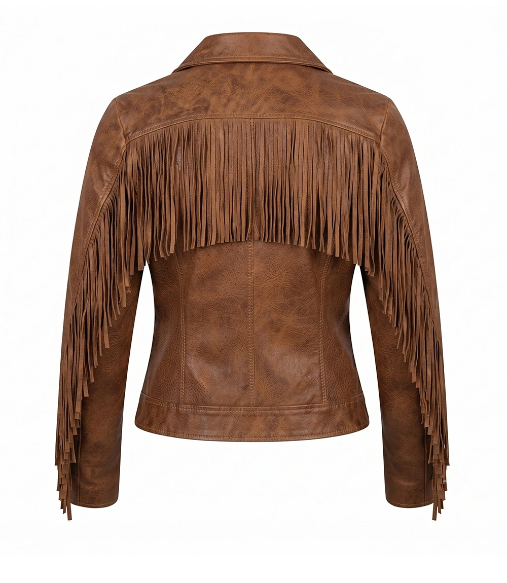 Womens Leather Cowboys Western Fringe Jacket - Image 2