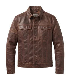 Mens Slayer Distressed Trucker Leather Jacket