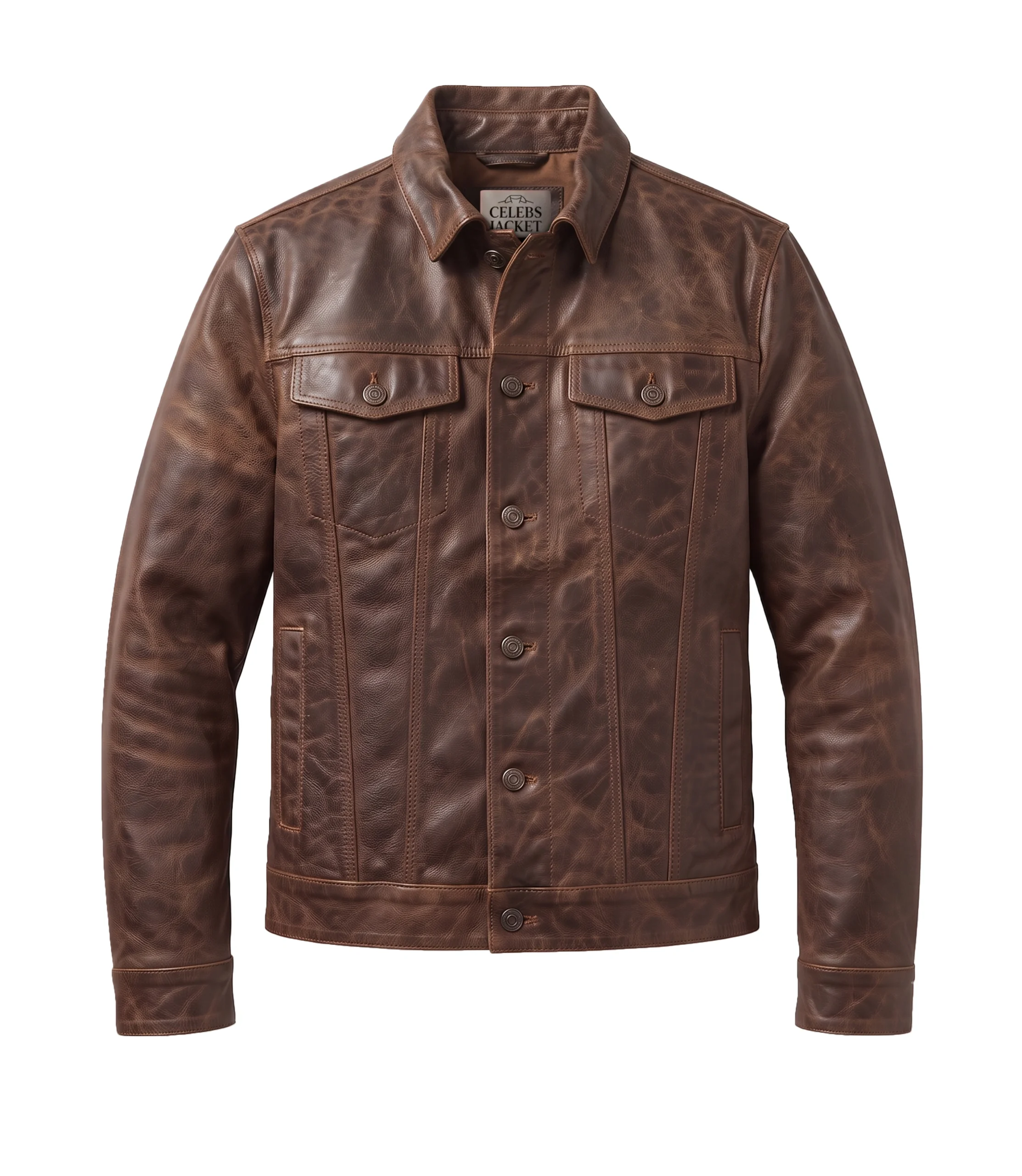 Mens Slayer Distressed Trucker Leather Jacket