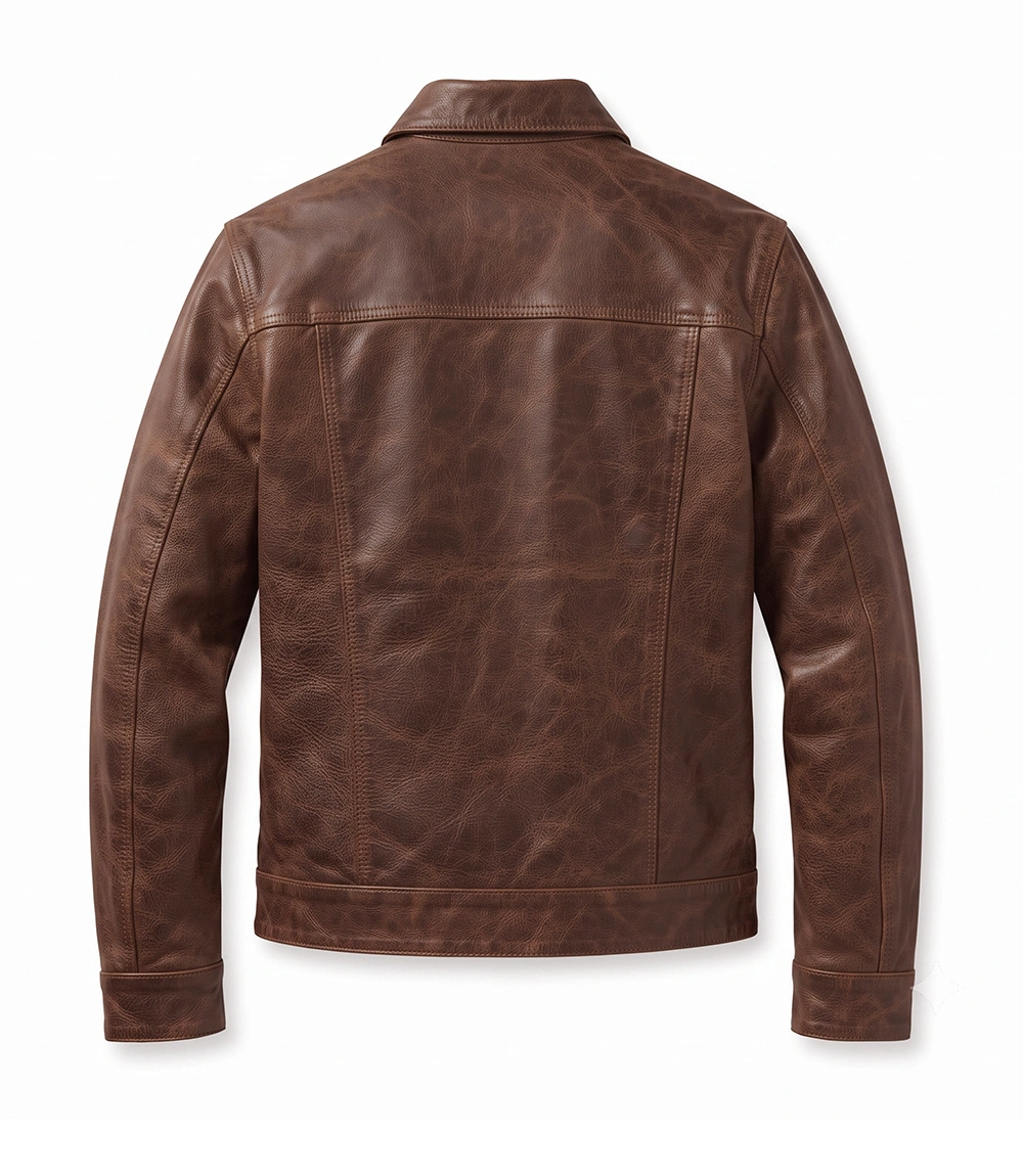 Mens Slayer Distressed Trucker Leather Jacket - Image 2