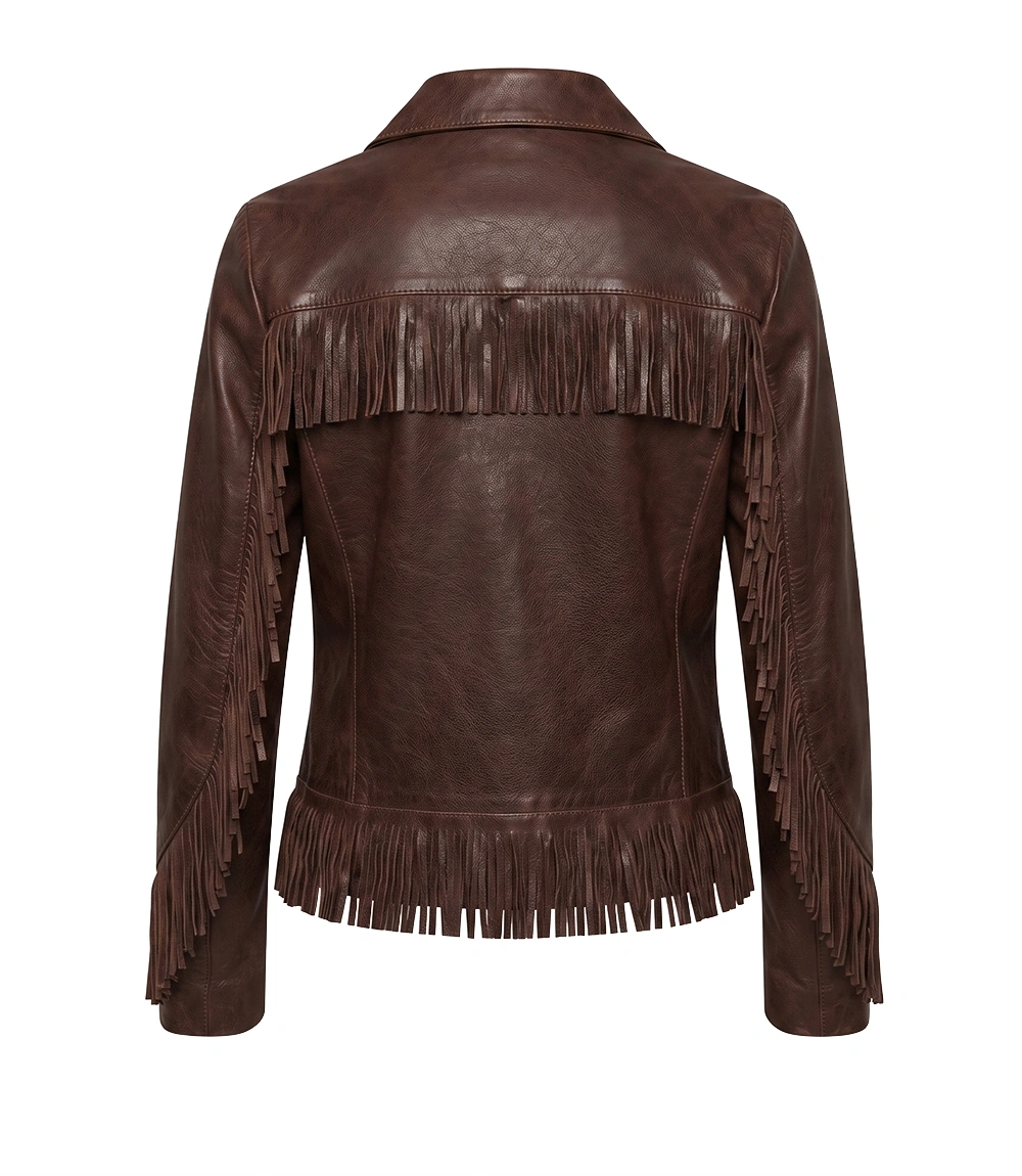 Womens Fringe Brown Cowboy Leather Jacket - Image 2
