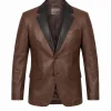 Leather Blazer with Black Notch Lapel