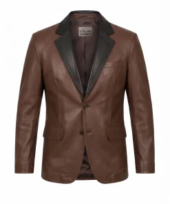 Leather Blazer with Black Notch Lapel