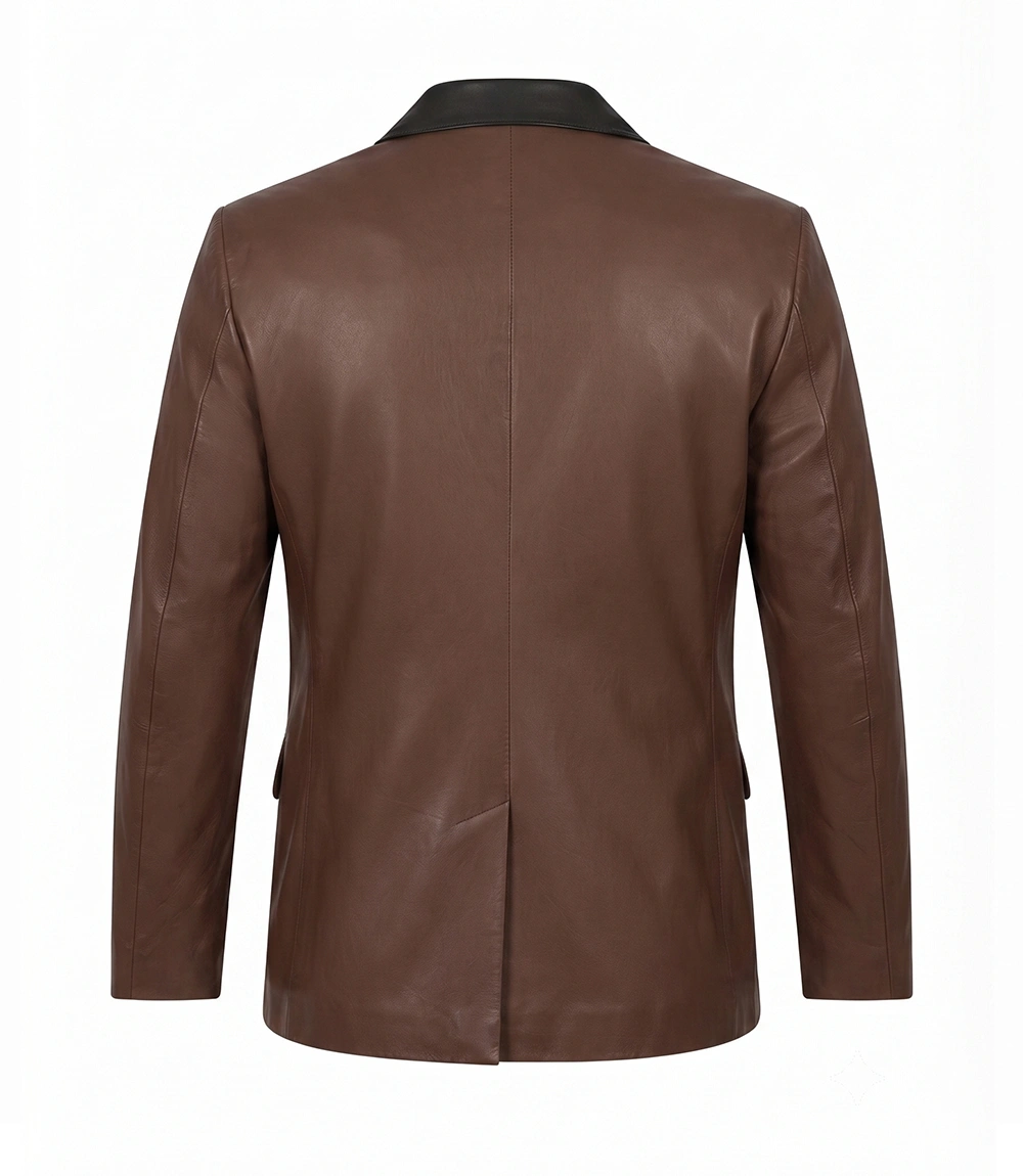 Leather Blazer with Black Notch Lapel - Image 2