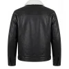 Mens Asphalt Black Leather Sherpa Trucker Jacket - Image 2