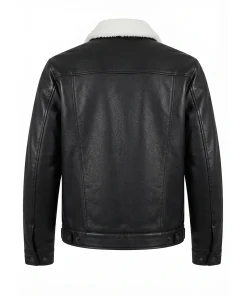 Alternative view of Mens Asphalt Black Leather Sherpa Trucker Jacket
