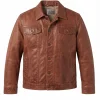 Mens Genuine Cognac Brown Leather Trucker Jacket