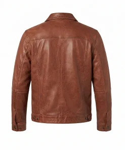 Alternative view of Mens Genuine Cognac Brown Leather Trucker Jacket