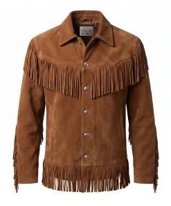 Mens Vintage Brown Leather Suede Fringed Jacket