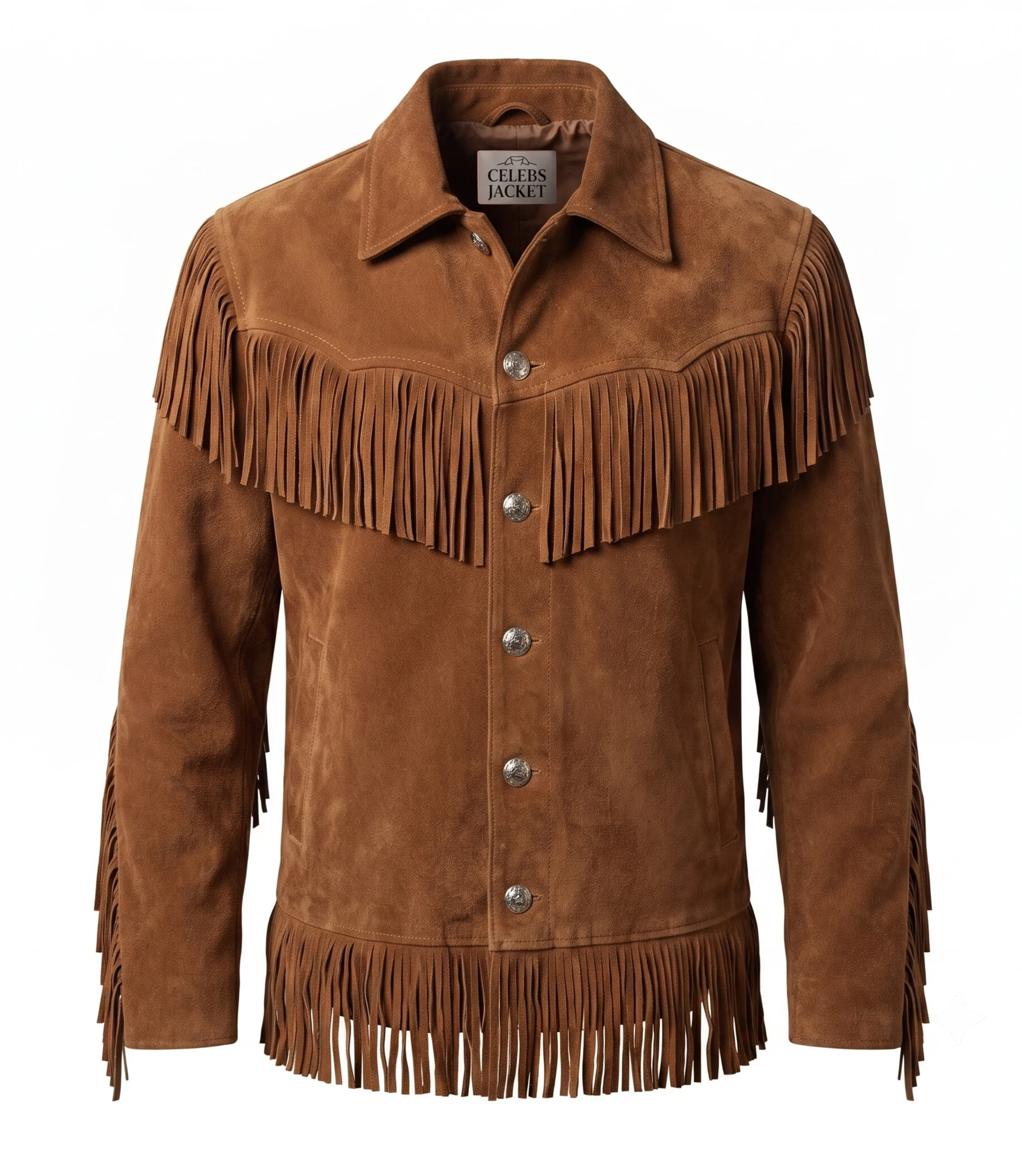 Mens Vintage Brown Leather Suede Fringed Jacket