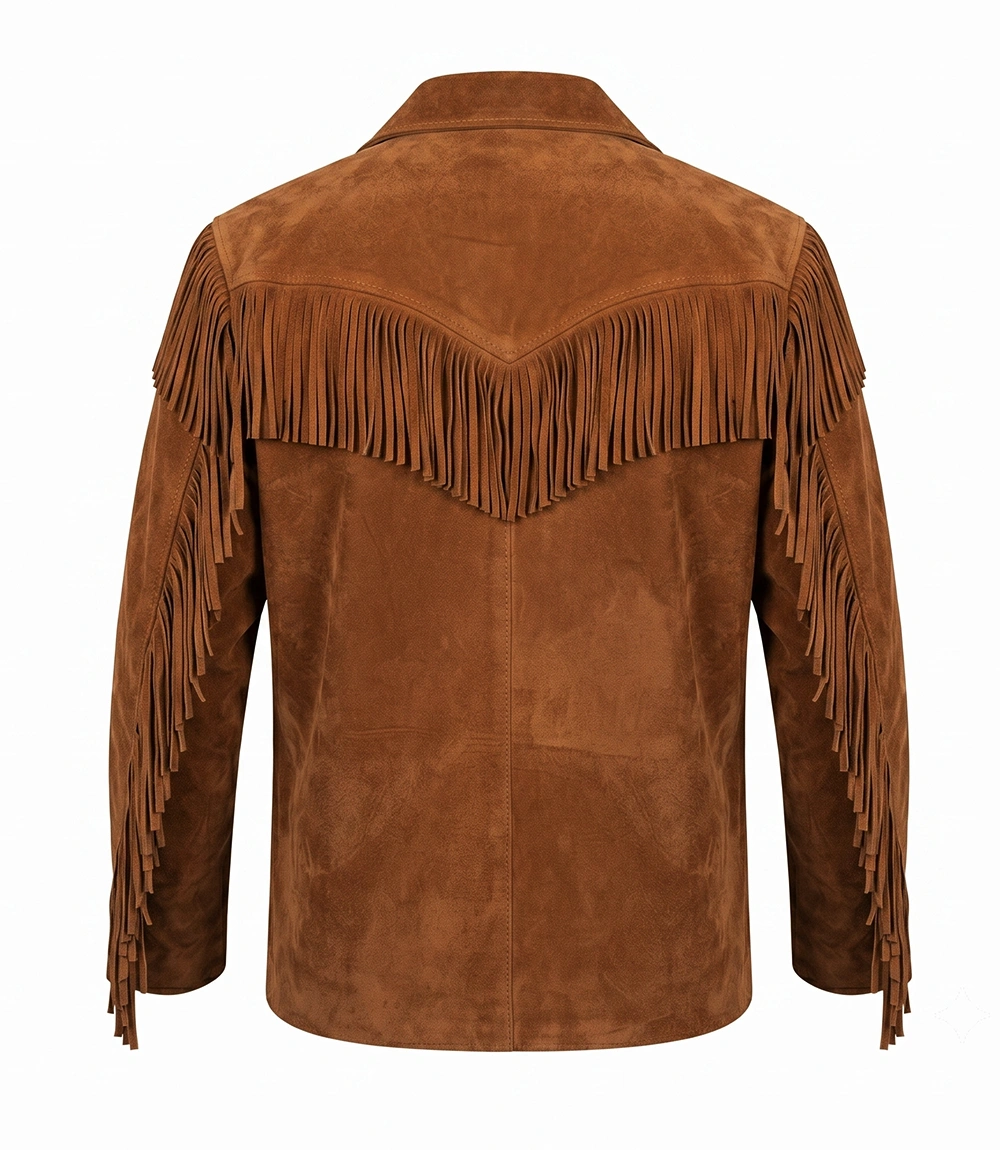 Mens Vintage Brown Leather Suede Fringed Jacket - Image 2